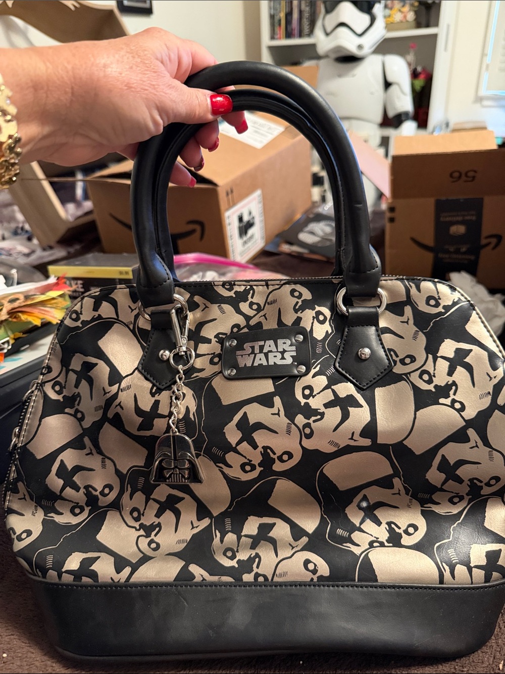 Star Wars Black & Cream Stormtrooper Pattern Satchel with Darth Vader Charm